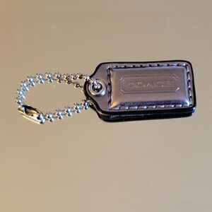 Coach Vintage Mini Metallic Pewter Leather Bag Charm /Tag /Fob w/Chain